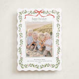 "Holly Garland and Bow" - Holiday Cards in Candy Cane by Paula Pecevich - Front