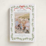 "Holly Garland and Bow" - Holiday Cards in Candy Cane by Paula Pecevich - Folded Card
