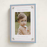 "Holly Berry Border" - Holiday Cards in Powder Blue by Wildfield Paper Co - Folded Card