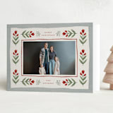 "Folk Border" - Holiday Cards in Poinsettia by Wildfield Paper Co - Folded Card