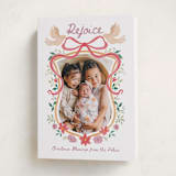 "Rejoice Christmas Crest" - Holiday Cards in Poinsettia by Kim Thoa - Folded Card