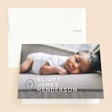 "Simply Modern Cross" - Baptism and Christening Thank You Cards in Slate by Drango Design - Front
