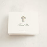 "Scalloped Cross" - Baptism and Christening Thank You Cards in Marsh by Pati Cascino - Front