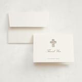 "Scalloped Cross" - Baptism and Christening Thank You Cards in Marsh by Pati Cascino - Card with Envelope
