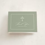 "Ornate Cross" - Baptism and Christening Thank You Cards in Sage by Sarah Hawkins Designs - Front