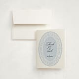 "Lace Oval" - Baptism and Christening Thank You Cards in Powder by Studio Suku - Card with Envelope