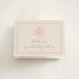 "Little Bow Crest" - Baptism and Christening Thank You Cards in Peony by Jackie Crawford - Front
