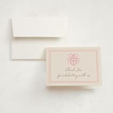 "Little Bow Crest" - Baptism and Christening Thank You Cards in Peony by Jackie Crawford - Card with Envelope