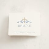 "Ribbon and Cross" - Baptism and Christening Thank You Cards in Celestial by Olivia Raufman - Front
