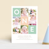 "Simply One" - Children's Birthday Party Invitations in Seafoam by Joanne James - Front