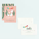 "Llama Piñata" - Children's Birthday Party Invitations in Strawberry by Jennifer Lew - Assembled
