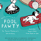 "Disney's 101 Dalmatians Pool Pawty" - Children's Birthday Party Invitations in Firetruck by Jenna Holcomb - Detail