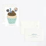 "Cupcake Topper" - Children's Birthday Party Invitations in Turquoise by Alethea and Ruth - Assembled