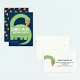"Arched Dinosaur" - Children's Birthday Party Invitations in Leaf by Kacey Kendrick Wagner - Assembled