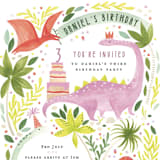 "Party Dinos" - Children's Birthday Party Invitations in Forest by Sarah Knight - Detail