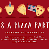 "It's A Pizza Party" - Children's Birthday Party Invitations in Tomato by Katie Zimpel - Detail