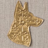 "Custom Pet Silhouette Art, 5x7in., Embossed Metal Commission" - Commissioned Original Mixed Media in gold by The Pink Parakeet