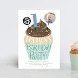 "Cupcake Topper" - Children's Birthday Party Invitations in Turquoise by Alethea and Ruth - Front