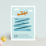 "Airplane News Stream" - Children's Birthday Party Invitations in Sky by Karidy Walker - Front
