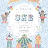 "Step Right Up" - Children's Birthday Party Invitations in Sky by Joanna Griffin - Detail
