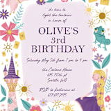 "Disney's Tangled Floral Birthday Invite" - Children's Birthday Party Invitations in Lilac by Katherine Dietz - Detail