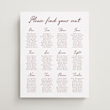 "Handwritten" - Custom Seating Charts in Wine by Cass Loh - Front