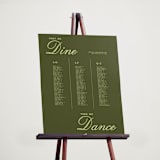 "Cafe Matrimony" - Custom Seating Charts in Olive and Honey Dew by Kelley McQuillen - In Use