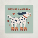 "Roller Skating Dog" - Custom Stickers in Seafoam by Rachel Mattern - Front