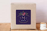 "Floral Monogram" - Custom Stickers in Navy by Dea and Bean - Front