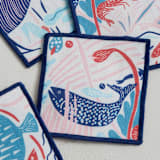 "Fish In The Sea" - Coasters in Navy by Morgan Ramberg - Detail