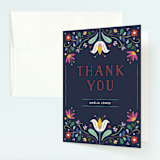 "Folk Florals" - Children's Birthday Party Thank You Cards in Navy by Amber Barkley - Front