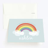 "Rainbow Celebration" - Children's Birthday Party Thank You Cards in Soft Teal by Angela Garrick - Front