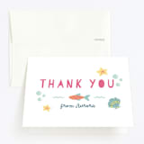 "Sirena" - Children's Birthday Party Thank You Cards in Coral by peetie design - Front