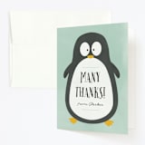 "Penguin Party" - Children's Birthday Party Thank You Cards in Mint by Brianne Larsen - Front