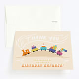 "The Birthday Express" - Children's Birthday Party Thank You Cards in Sunset by Shiny Penny Studio - Front