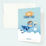 "Super Birthday Boy" - Children's Birthday Party Thank You Cards in Royal Blue by Tara Lilly Studio - Front