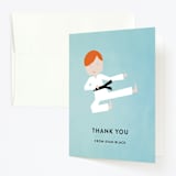 "Karate Kid" - Children's Birthday Party Thank You Cards in Sky by Up Up Creative - Front