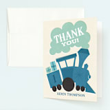 "Terrific Train" - Children's Birthday Party Thank You Cards in Denim by Jessie Steury - Front