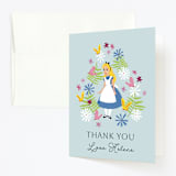 "Disney's Alice in Wonderland in the Flower Garden" - Children's Birthday Party Thank You Cards in Aqua by Becky Nimoy - Front