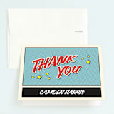 "Superhero Birthday Party" - Children's Birthday Party Thank You Cards in Steel by Nam Bourassa - Front