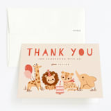 "It's a party" - Children's Birthday Party Thank You Cards in Poppy by Vivian Yiwing - Front
