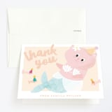"Merkitty" - Children's Birthday Party Thank You Cards in Melon by Haley Warner - Front