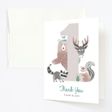 "Woodland" - Children's Birthday Party Thank You Cards in Turquoise by Kampai Designs - Front