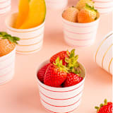 "Frenchie Stripes Baking Cups - Warm Palette" - Party Baking Cups in red by Jollity and Co
