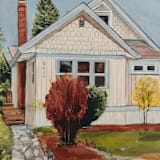 "House Portrait, 11 X 14, Custom Painting on Canvas" - Commissioned Original Painting in multicolorassorted-colors by Arohika Verma