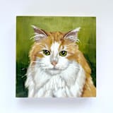 "Mini pet portrait, 5x5", oil painting commission" - Commissioned Original Painting in multicolor by Holly Whitcomb