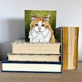 "Mini pet portrait, 5x5", oil painting commission" - Commissioned Original Painting in multicolor by Holly Whitcomb