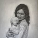 "Black and White Portrait, 16 x 20 in., Painting Commission" - Commissioned Original Painting in black by Emily Morris