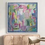 "Custom Abstract Painting – 36” x 36” Acrylic on Canvas (Framed)" - Commissioned Original Painting in multicolor by Sarah Mankin