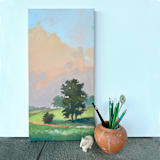 "Custom Landscape 10 x 20 Oil Painting Commission" - Commissioned Original Painting in green by Stephanie Goos Johnson